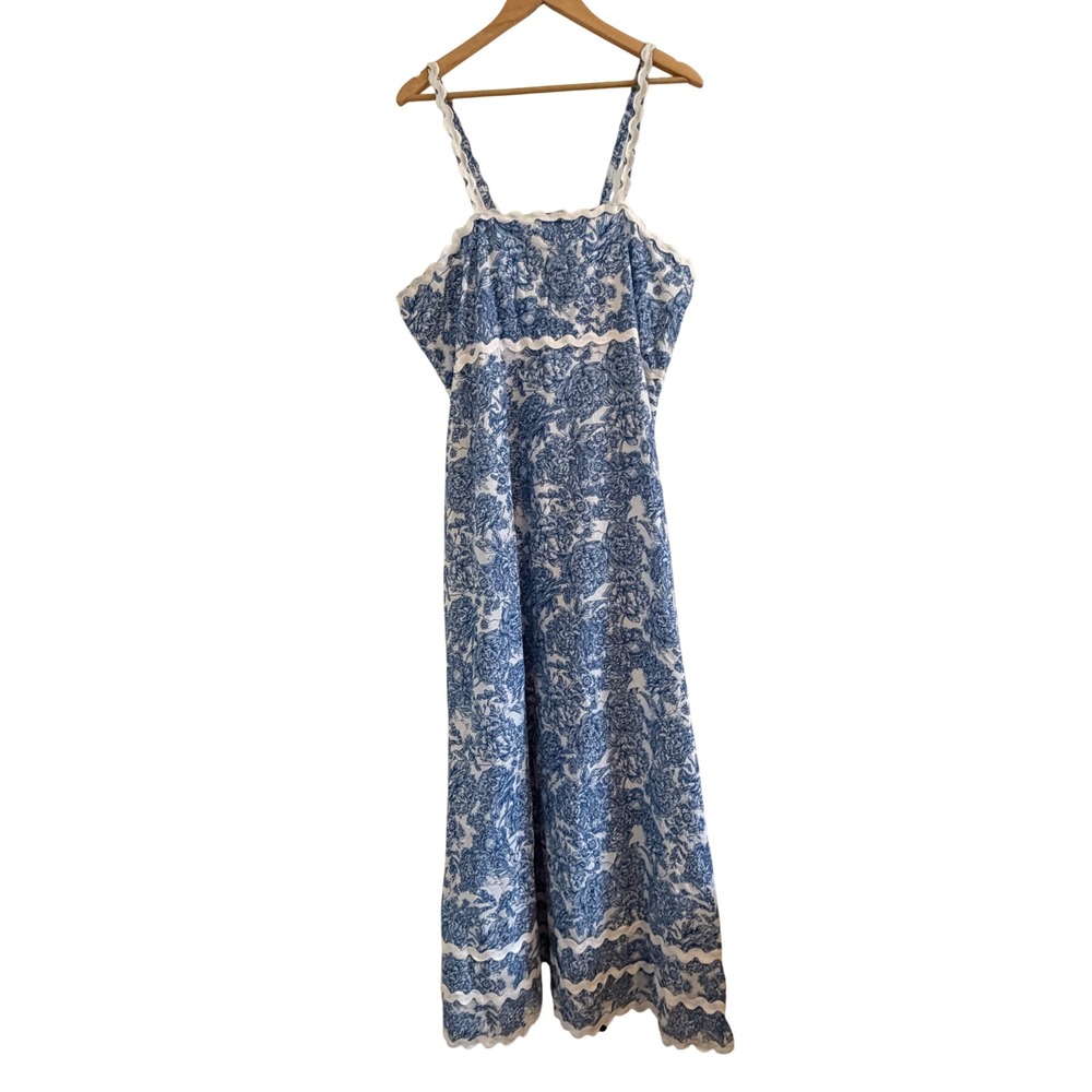 Simply Southern Blue White Floral Toile Ric-Rac Maxi Dress XXL